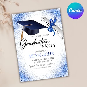 Faire-part de remise des diplômes, invitation promotion 2025, faire-part de remise des diplômes bleu, invitation à l'obtention du diplôme, remise des diplômes universitaires, modifiable sur toile