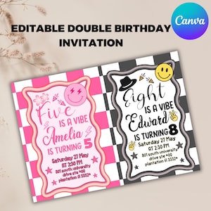 Boy Girl Siblings Double Birthday Invitation, Birthday Invite for Girl and Boy, Birthday Girl Boy invite, Party Invitation, Canva Editable