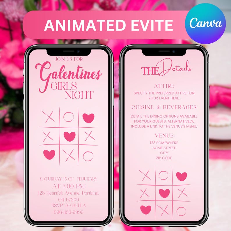 2026 Galentine’s Video Invitation, Animated Galentine Invite, Girls Night Digital Evite, DIY Text, Instant Download