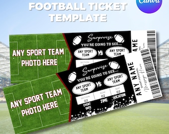 Entrada para partido de fútbol, entrada de fútbol navideña, entrada de fútbol imprimible, entrada de fútbol editable, entrada deportiva personalizable y editable de Canva.