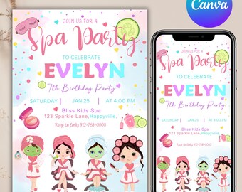 Spa Party Birthday Invitation, Spa Birthday Party Invitation Spa Slumber Party Invitation Glam Makeup Party Invite, Canva Editable