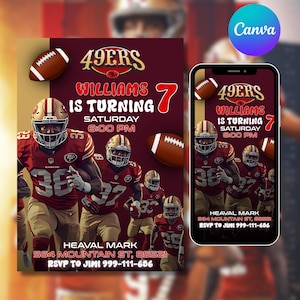 San Francisco 49ers Birthday Invitation, Digital Football Party, San Fran 49ers Birthday Card, 49ers Birthday Invitation, DIY In Canva