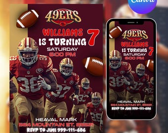 San Francisco 49ers Birthday Invitation, Digital Football Party, San Fran 49ers Birthday Card, 49ers Birthday Invitation, DIY In Canva