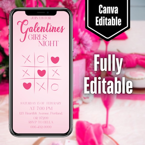 2026 Galentine’s Video Invitation, Animated Galentine Invite, Girls Night Digital Evite, DIY Text, Instant Download