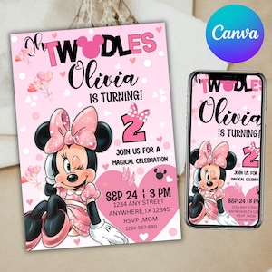 Editable Oh TWOdles Birthday Invitation Digital 2nd Birthday Cute Mouse Second Birthday Invite Oh Twodles Invitiation, Canva Editable