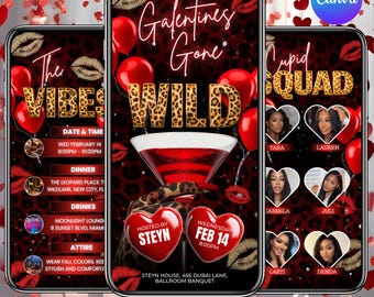Digital Cheetah Galentine’s Day Party Evite, Gold Red Galentines Gone Wild Girls Night Evite, Leopard Flyer, DIY Text, Instant Download