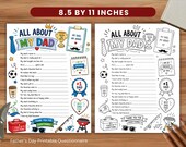 Father Day Printable Questionnaire, All About My Dad Coloring Page, Father’s Day Kids Activity, Printable Gift for Dad, Instant Download