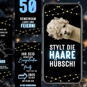 Lustige animierte Geburtstagseinladung, Alpaka Video Einladung, digitale WhatsApp eCard, Canva Vorlage, editierbar, Sofort Download