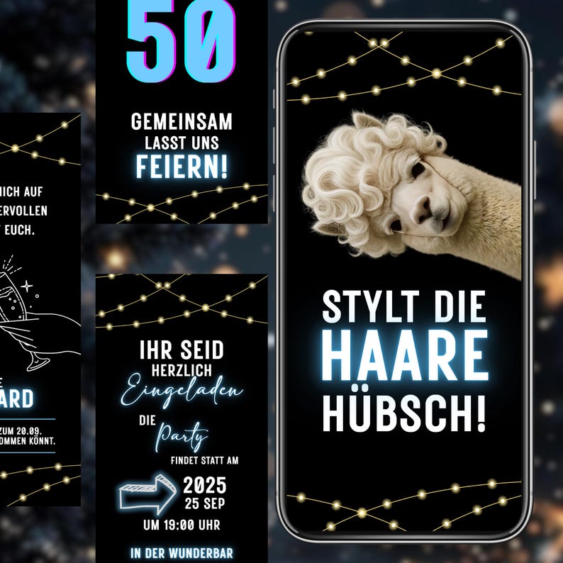 Lustige animierte Geburtstagseinladung, Alpaka Video Einladung, digitale WhatsApp eCard, Canva Vorlage, editierbar, Sofort Download