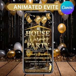 Housewarming Party Invitation Digital Animated HouseWarming Invite, Self Edit Chic New Apartment New Home Evite, House Party, Canva Editable