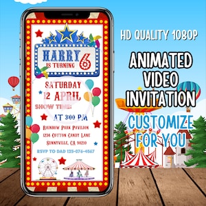 Carnival video invite, Carnival Birthday Invitation, Vintage Carnival Invite, Carnival Animated video Invitation, Bday evite, Canva Editable