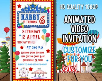 Carnival video invite, Carnival Birthday Invitation, Vintage Carnival Invite, Carnival Animated video Invitation, Bday evite, Canva Editable