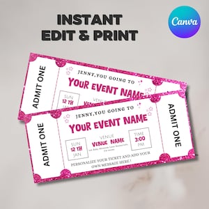 Bearbeitbares Ereignisticket, Ereignisticketvorlage, Geburtstagsüberraschung, Geschenkticket, Geburtstagsticket, Ticketvorlage, Canva bearbeitbar