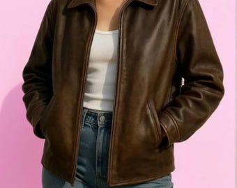 Chaqueta de cuero vintage oversize de los años 80: Bomber A2 de piel de oveja desgastada