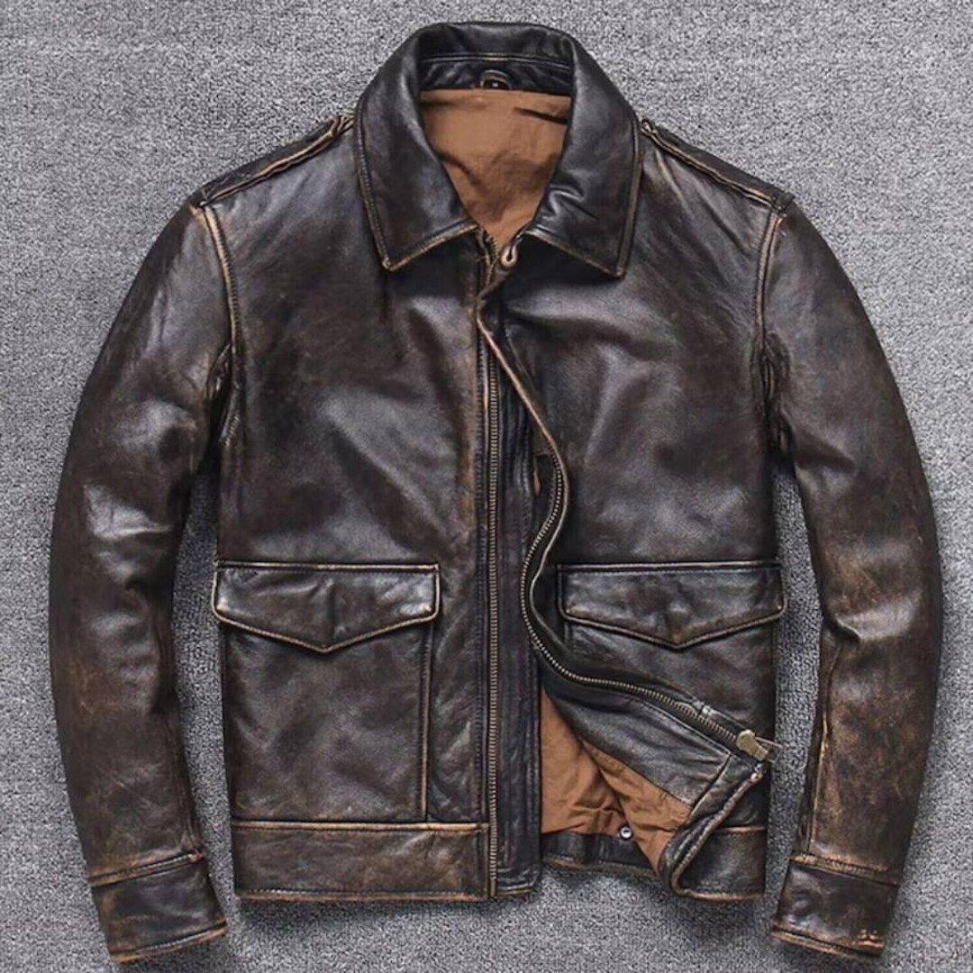 Distressed Brown Sheepskin Leather A2 Flight Bomber Jacket
