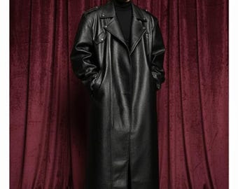 Gabardina larga de piel sintética para hombre – Estilo motero Matrix oversize