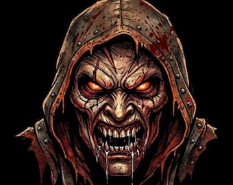Imagen PNG de un rostro de vampiro aterrador, diseño de camiseta gótica, gráfico de monstruo de terror (descarga digital).