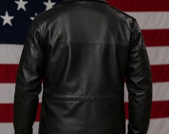 Handmade Lambskin Leather M65 Field Coat: Military Style Black