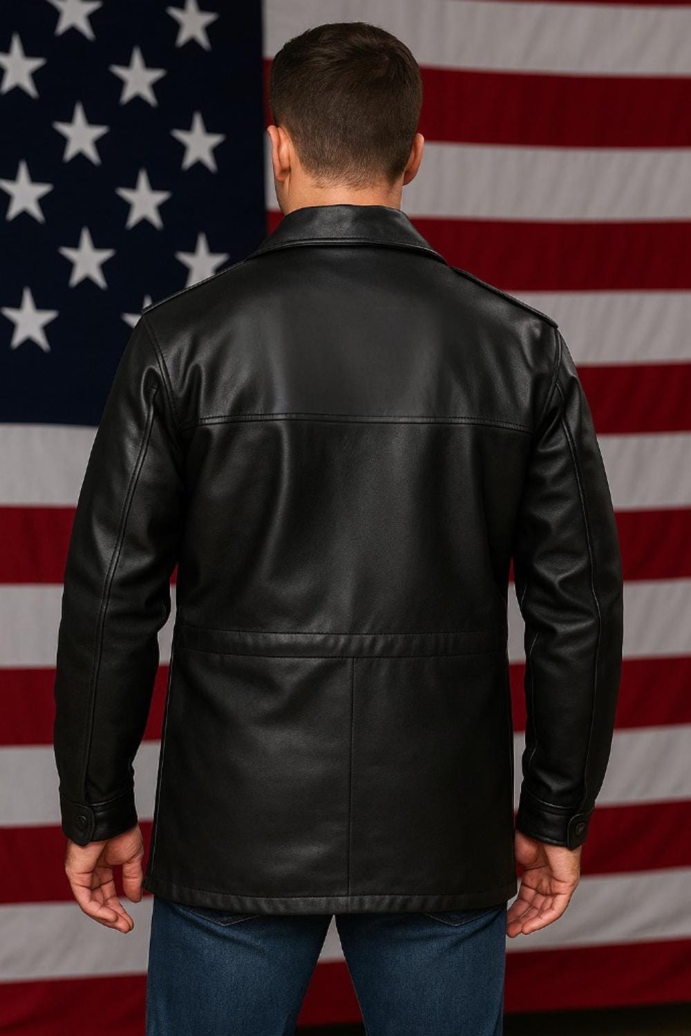 Handmade Lambskin Leather M65 Field Coat: Military Style Black