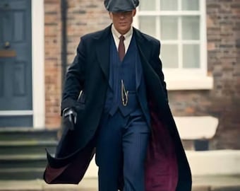 Peaky Blinders Men's Black Wool Trench Coat Thomas Shelby Long