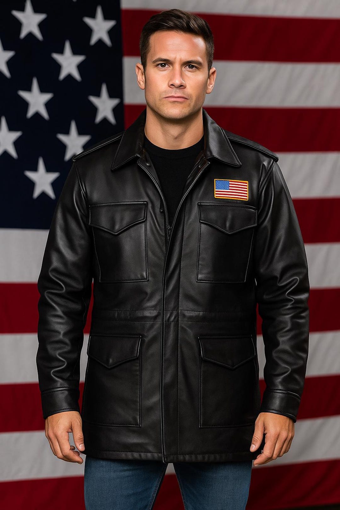 Handmade Lambskin Leather M65 Field Coat: Military Style Black Jacket ...