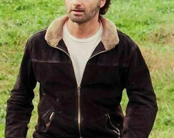 Rick Grimes Suede Jacket, Walking Dead Cosplay, Fur Collar Cowboy Jacket