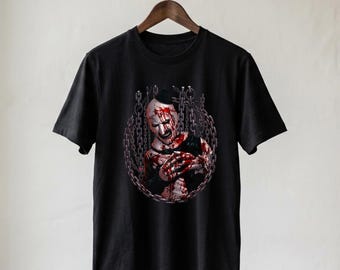 Arte terrorífico de payaso PNG, payaso de terror con salpicaduras de sangre para descarga digital, sublimación de Halloween aterradora, gráfico de máscara de cadena espeluznante