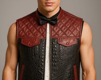 Chaleco de piel sintética con textura de cocodrilo: acolchado de rombos, marrón o negro