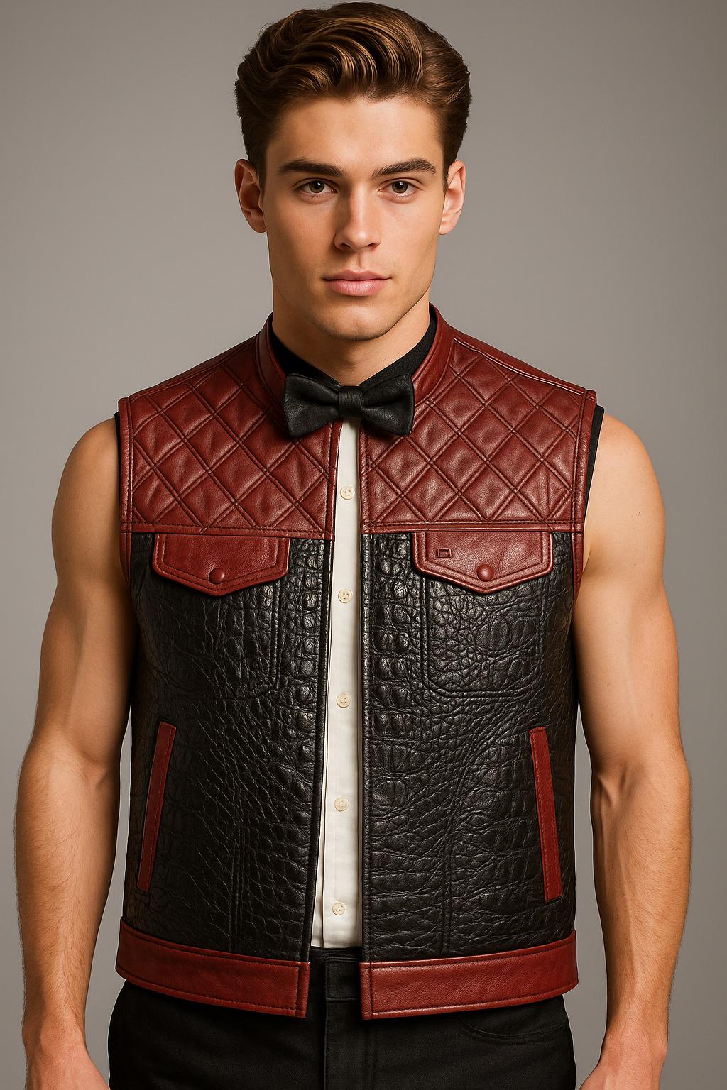 Crocodile Texture Faux Leather Vest: Diamond Quilted, Brown or