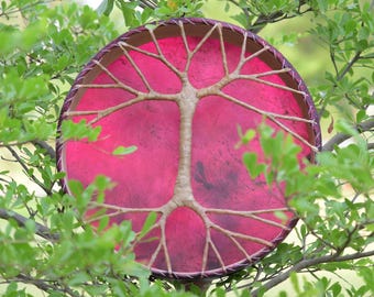 Handmade Deer Hide Shaman Drum | Tree of Life Lacing
