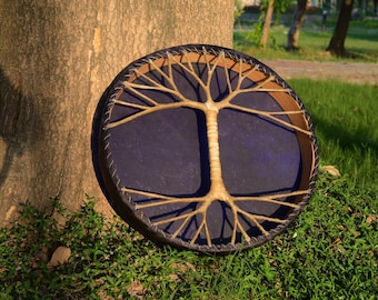 Deer Skin Shaman Drum – Tree of Life Frame Drum, Natural Hide, Spiritual Healing instrument