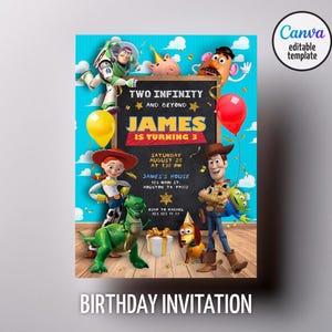 Toy Story holzige Einladung, zwei Unendlichkeit darüber hinaus bearbeitbare Einladung, Printable Geburtstag Toy Story Einladung, junge Mädchen Geburtstag einladen