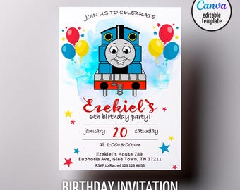 Printable Thomas train Birthday Invitation, editable Thomas party Invite, Birthday Boy, 1st first bday, 2nd second party Chugga Chugga Choo
