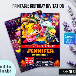 Printable Smash Bros invitation, Fighting Birthday invite, editable invitation, girl birthday, Smash Brothers Party, Video Game Invitation