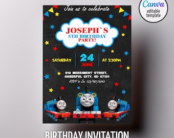 Printable Thomas train Birthday Invitation, editable Thomas party Invite, Birthday Boy, 1st first bday, 2nd second party Chugga Chugga Choo