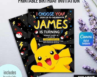 Printable birthday invitation, b-day invite, editable invitation, Anime Birthday invite, instant download
