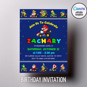 Birthday invite boy girl, Super Mario Bros Movie invitation, instant download, Video Game Birthday invite template, Mario Kart