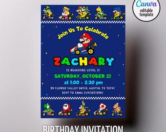 Birthday invite boy girl, Super Mario Bros Movie invitation, instant download, Video Game Birthday invite template, Mario Kart