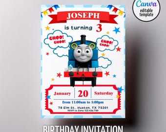 Printable Thomas train Birthday Invitation, editable Thomas party Invite, Birthday Boy, 1st first bday, 2nd second party Chugga Chugga Choo