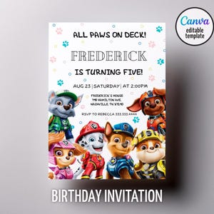 Invito modificabile stampabile Paw-ty, invito di compleanno per cuccioli ragazzo ragazza, festa per cuccioli, download immediato, modello di invito di compleanno per bambini Paw