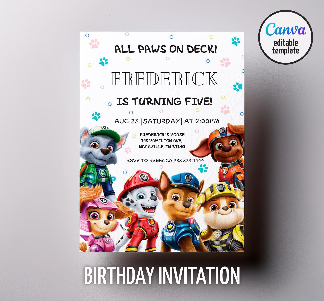 Printable Paw-ty Editable Invitation, puppies Birthday Invite boy girl, puppy party, Instant Download, paw kids Birthday Invite template