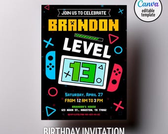 Invito modificabile per Switch, invito stampabile per compleanno di un giocatore, festa di videogiochi, compleanno di un bambino, modello digitale