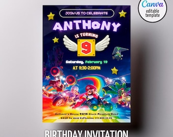 Birthday Invite boy girl, super mario bros movie invitation, Instant Download, video game Birthday Invite template, mario kart