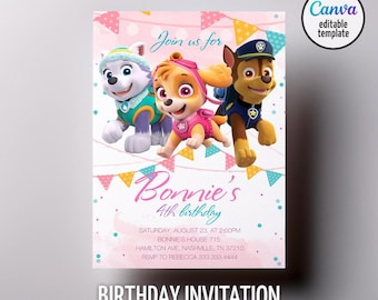Printable Paw-ty Editable Invitation, puppies Birthday Invite boy girl, puppy party, Instant Download, paw kids Birthday Invite template