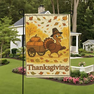 Thanksgiving Turkey Garden Flag – Fall Harvest Pumpkin Yard Banner – Autumn Outdoor Decor for Porch, Lawn or Patio Display