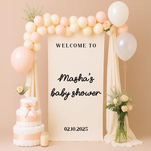 Gepersonaliseerd bord babyshower, welkomstbord voor babyshower, bord babyshower op maat stof, babyshower op maat, decor buiten, tuin