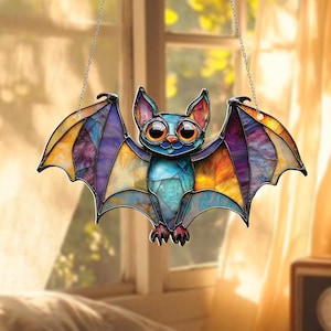 Colorfull Cute Bat Suncatcher, Bat Suncatcher, Spooky Bat Window Hanging, Halloween & Fall Decoration, Gothic Bat Hanging, Bat Lover Gift