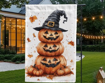 AIEX Halloween Gartenfahne – Doppelseitig Bedruckt, 61x35 Cm, Aus Sackleinen, Mit Clips