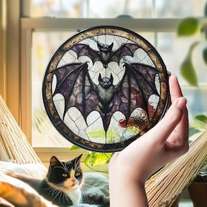 Gothic Bat Stained GLASS Suncatcher, Dark Halloween Window Hanging, Halloween Bat Ornament, Spooky Bat Halloween Decor, Bat Lover Gift