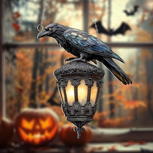 Gothic Rabe Laterne hängende leichte Fenster hängen, Halloween-Krähe auf Lampenverzierung, Halloween-Dekor, schwarzer Rabe Tür-Aufhänger